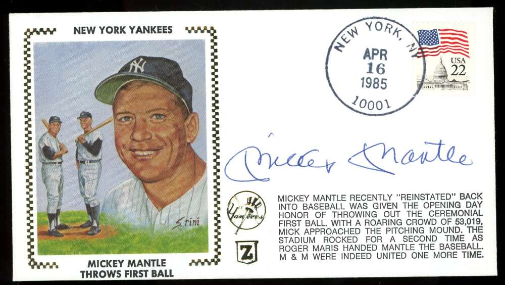 Mickey Mantle JSA Loa Signed 1985 First Day Cover Cache FDC Autograph
