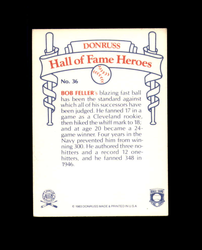 Bob Feller Signed 1983 Donruss Hall of Fame Heroes Cleveland Autograph