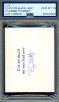 Olivia De Havilland Gem Mint 10 PSA DNA Signed 3x4 Index Card Cut Autograph