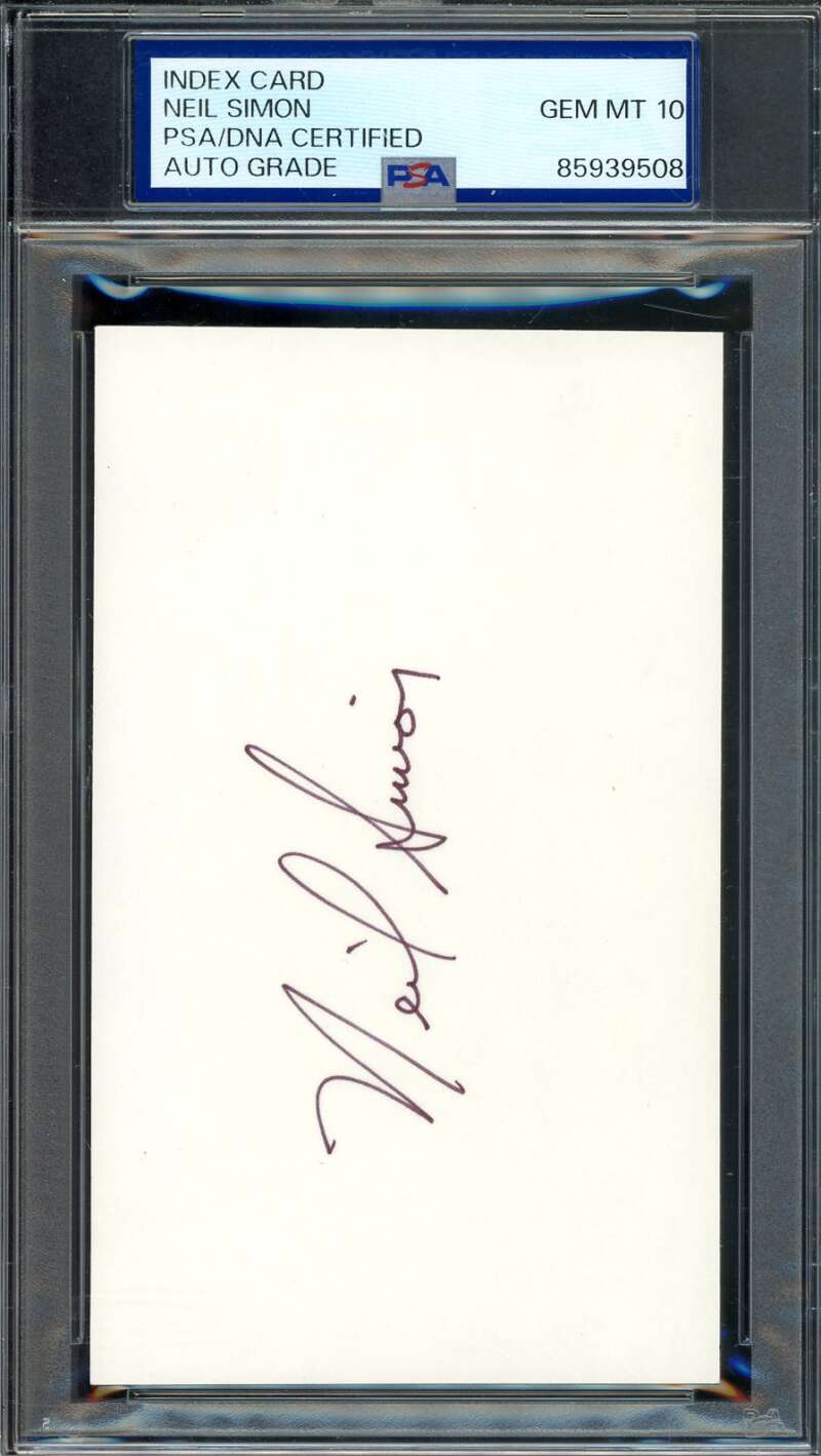 Neil Simon Gem Mint 10 PSA DNA Signed 3x5 Index Card Autograph