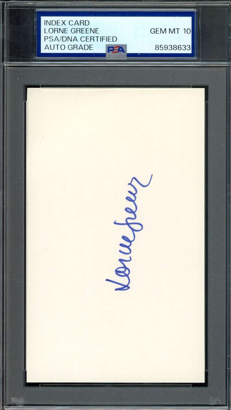 Lorne Greene Gem Mint 10 PSA DNA Signed 3x5 Index Card Bonanza Autograph