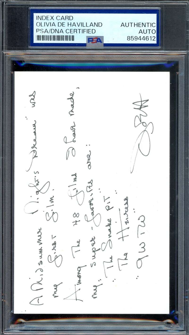 Olivia De Havilland PSA DNA Signed 3x5 Index Card Letter Autograph
