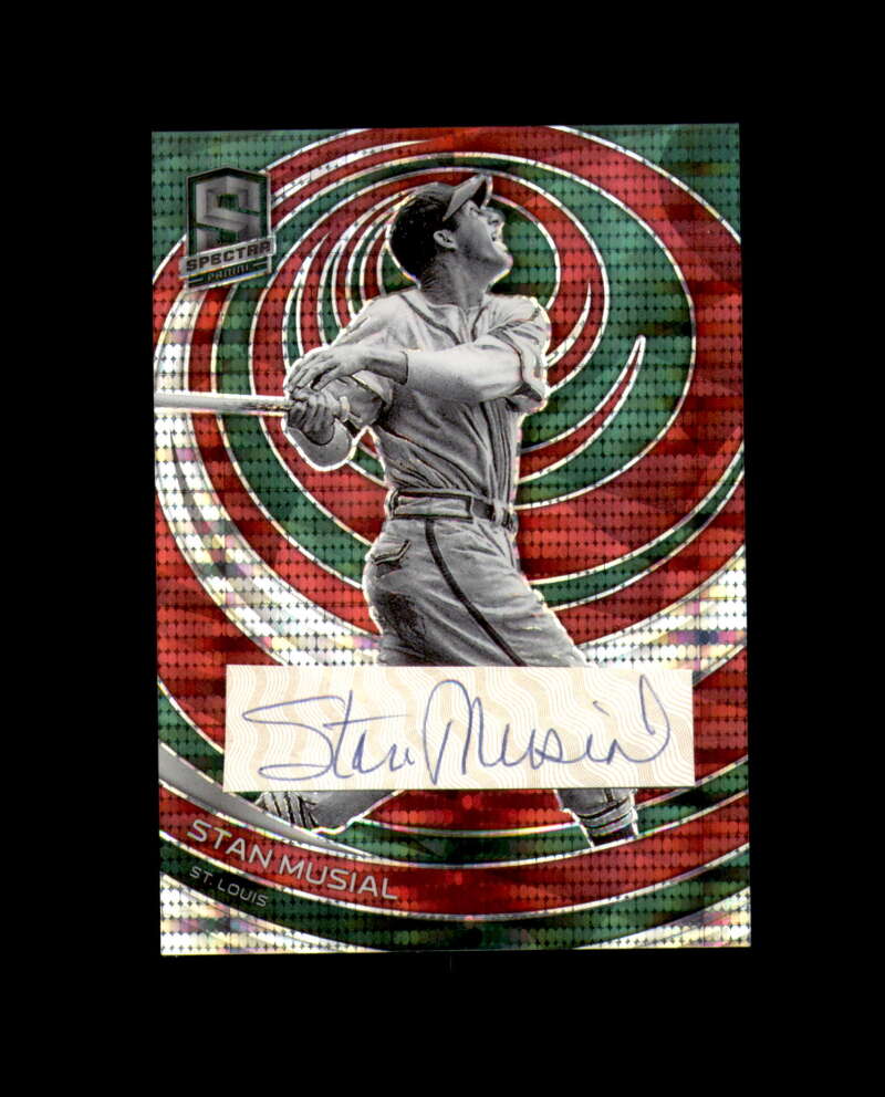 Stan Musial Signed 2023 Panini Spectra Prizm Green Pulsar Refractor Cut Cardinals Autograph