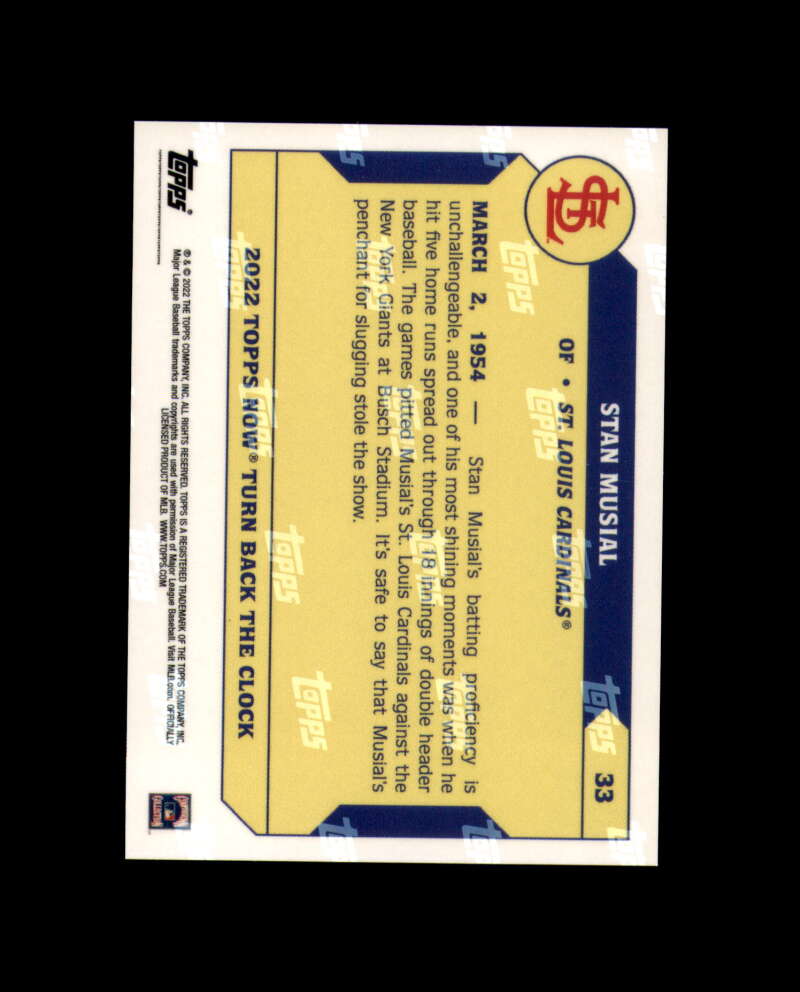 Stan Musial Signed 2022 Topps Now Turn Back The Clock Cut Cardinals Autograph