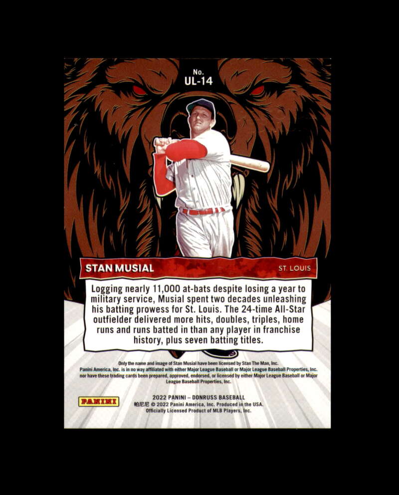 Stan Musial Signed 2022 Panini Donruss Unleashed Red Cut Cardinals Autograph