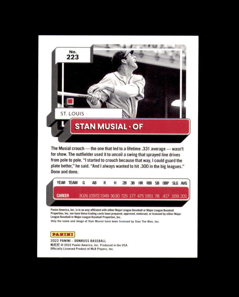 Stan Musial Signed 2022 Panini Donruss Flames Cut Cardinals Autograph