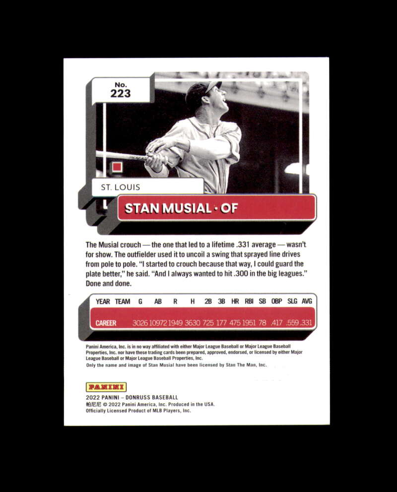 Stan Musial Signed 2022 Panini Donruss 100 Cut Cardinals Autograph