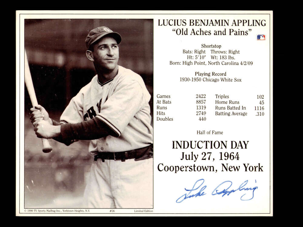 Luke Appling Signed 8x10 Photo Autographed White Sox