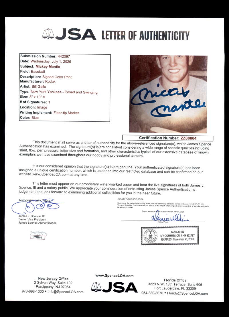 Mickey Mantle PSA DNA JSA Loa Signed 8x10 Photo Autograph Yankees