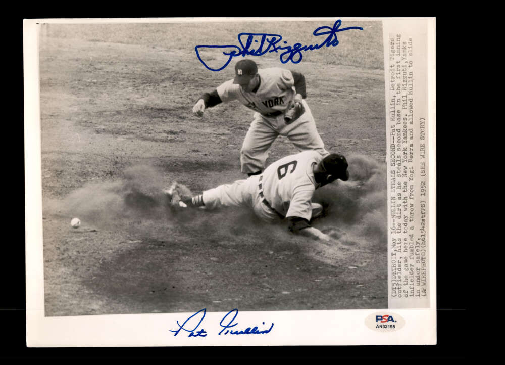 Phil Rizzuto Pat Mullin PSA DNA Signed 8x10 Wire Photo Autograph