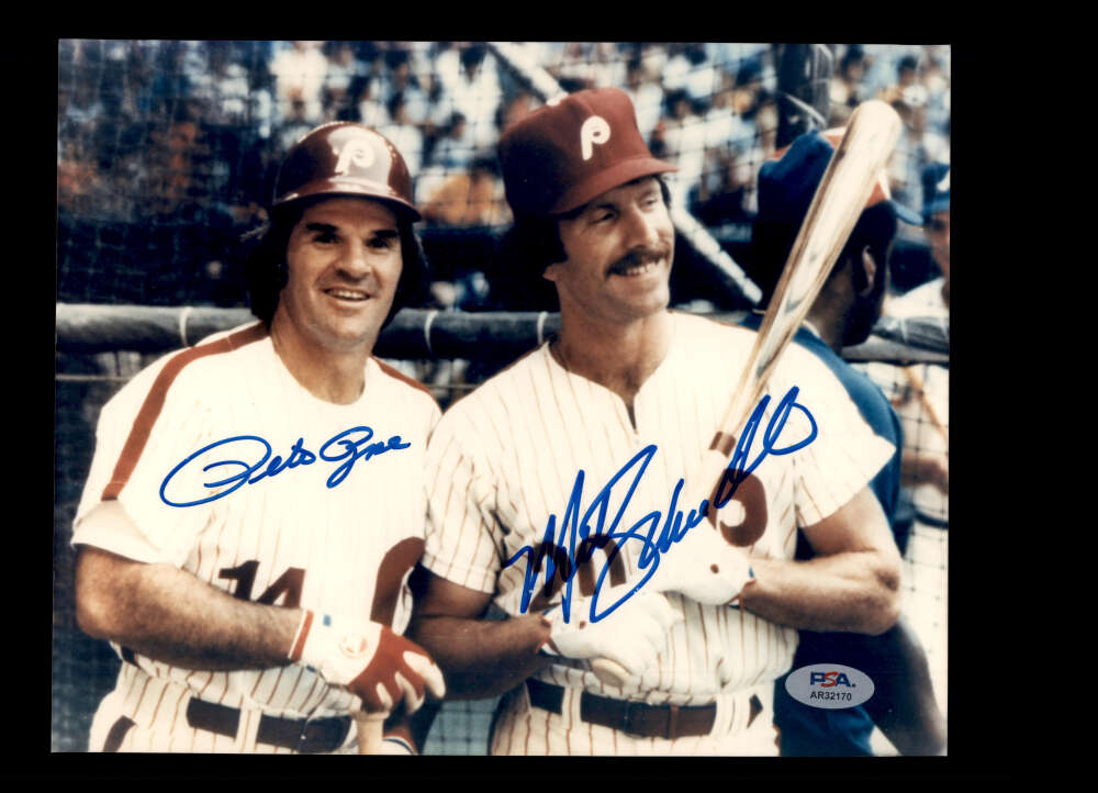 Pete Rose Mike Schmidt PSA DNA Signed 8x10 Photo Autograph Phillies