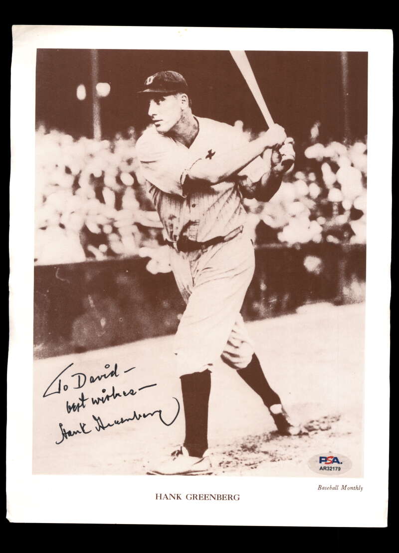 Hank Greenberg PSA DNA Signed 9x11 Photo Autograph