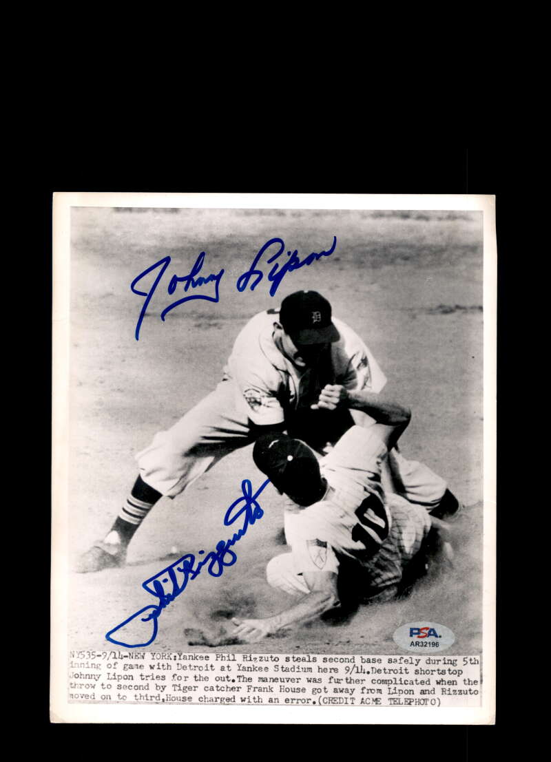 Johnny Lipon Phil Rizzuto PSA DNA Signed 7x9 Wire Photo Autograph