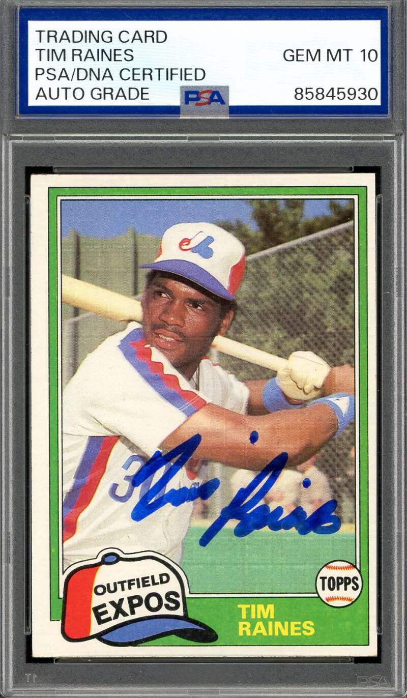 Tim Raines Gem Mint 10 PSA DNA Signed 1981 Topps Traded Rookie Autograph