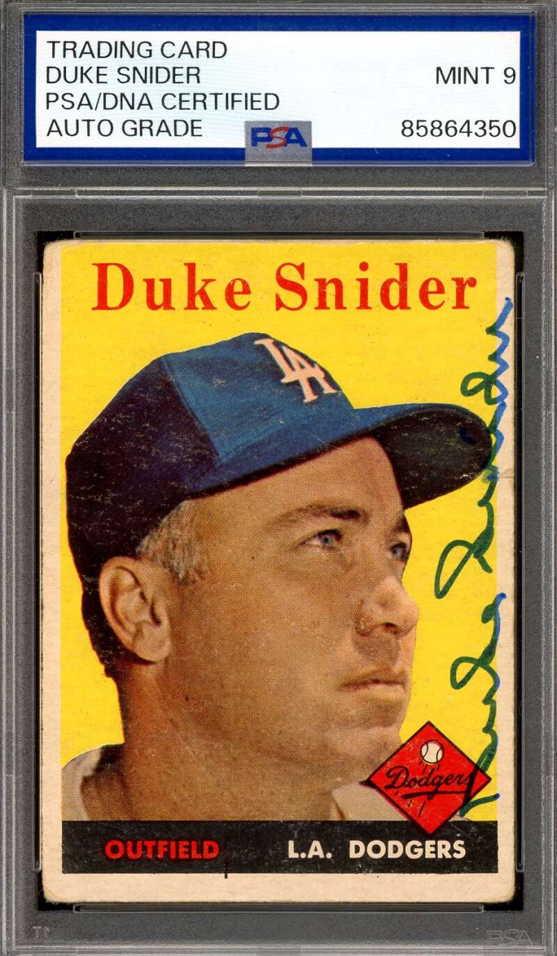 Duke Snider Mint 9 PSA DNA Signed 1958 Topps Autograph