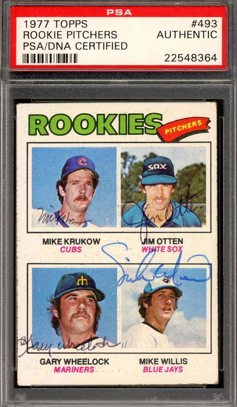 Krukow Otten Wheelock Willis PSA DNA Signed by 4 1977 Topps Rookie Autograph