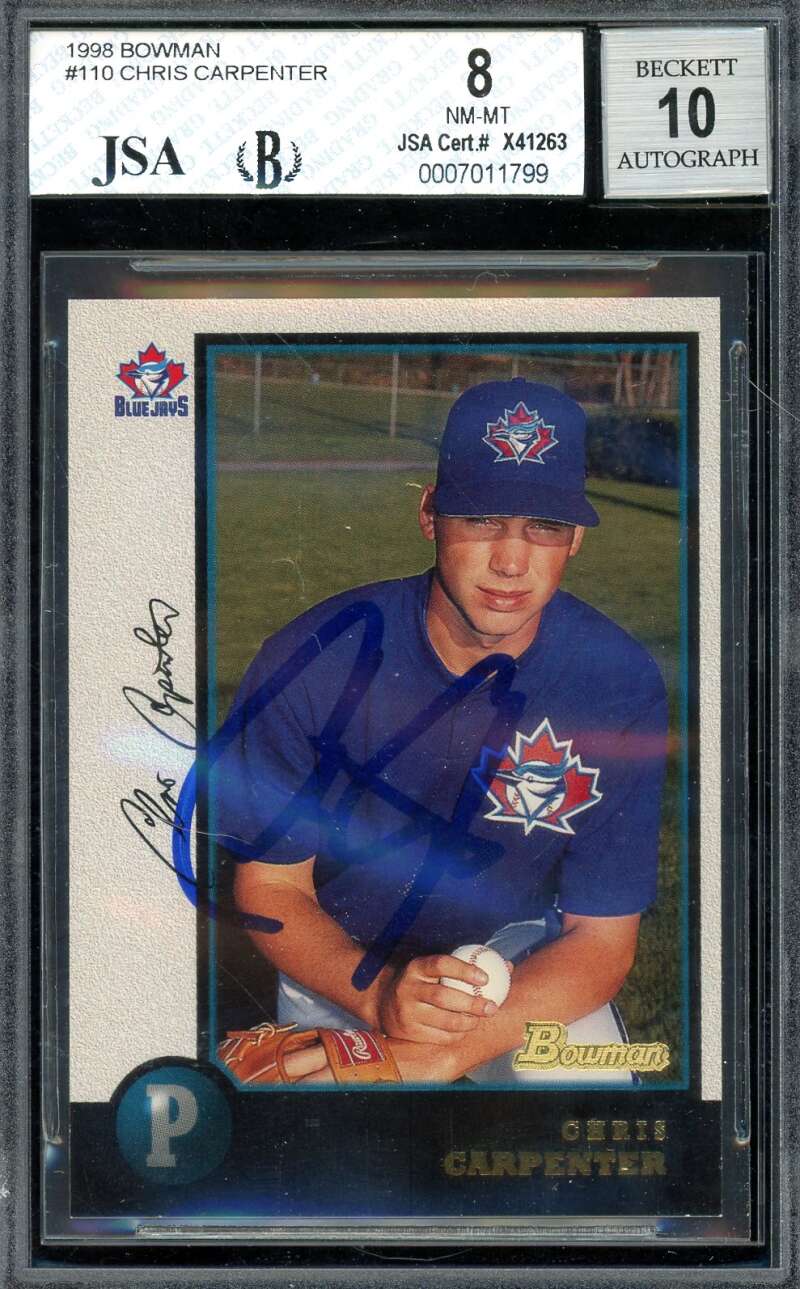 Chris Carpenter Gem Mint 10 Beckett BAS Signed 1998 Bowman Autograph
