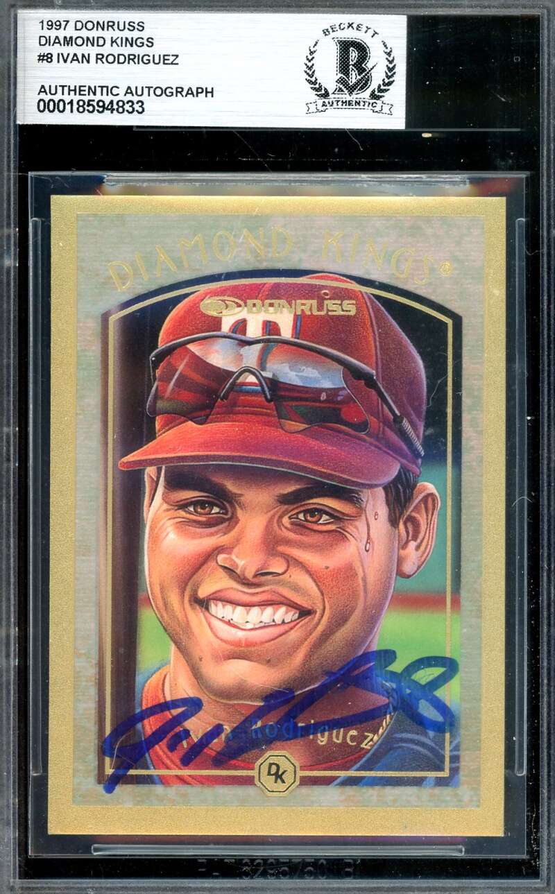 Ivan Rodriguez Beckett BAS Signed 1997 Donruss Diamond Kings Autograph