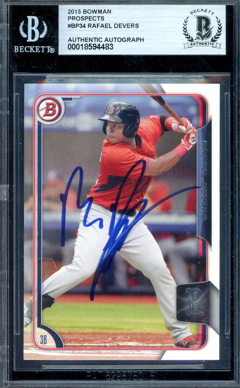 Rafael Devers Beckett BAS Signed 2015 Bowman Prospects Rookie Autograph