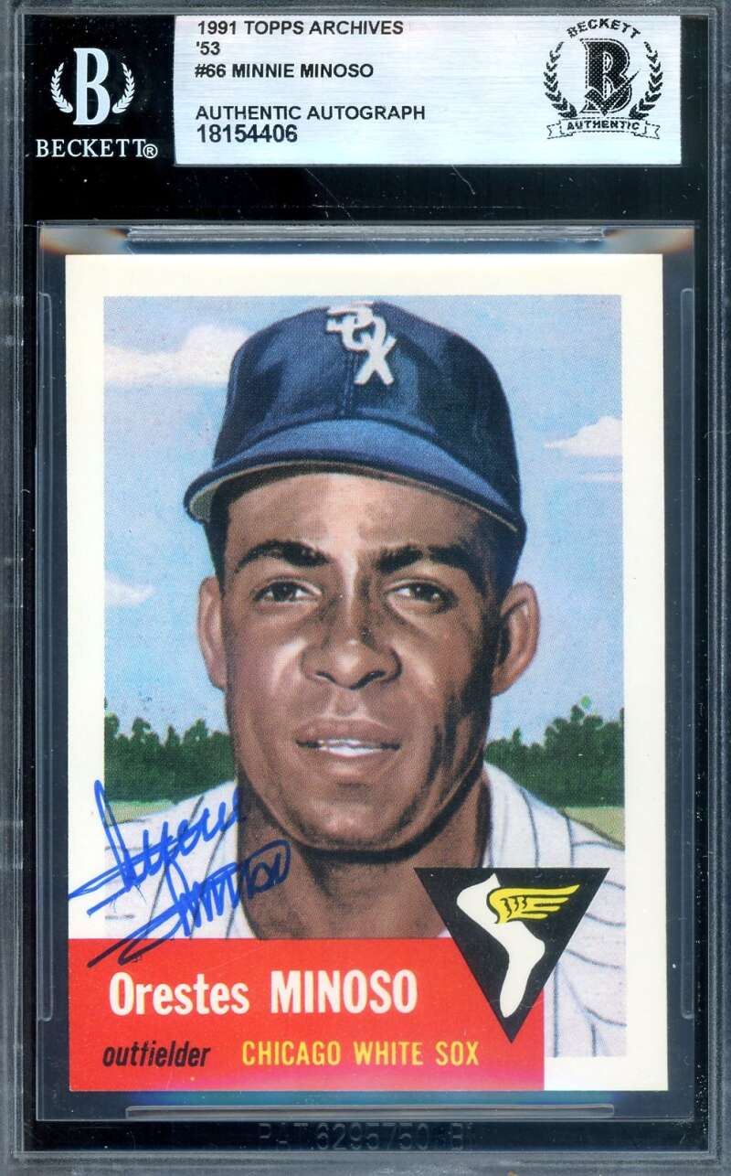 Minnie Minoso Beckett BAS Signed 1953 Topps 1991 Archives Autograph HOF