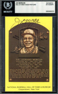 Joe Morgan Beckett BAS Signed Gold Hall of Fame Plaque Postcard Autograph