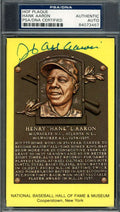 Hank Aaron PSA DNA Signed Gold Hall of Fame Plaque Postcard Autograph