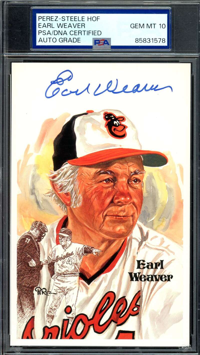 Earl Weaver Gem Mint 10 PSA DNA Signed Perez Steele Postcard Orioles Autograph