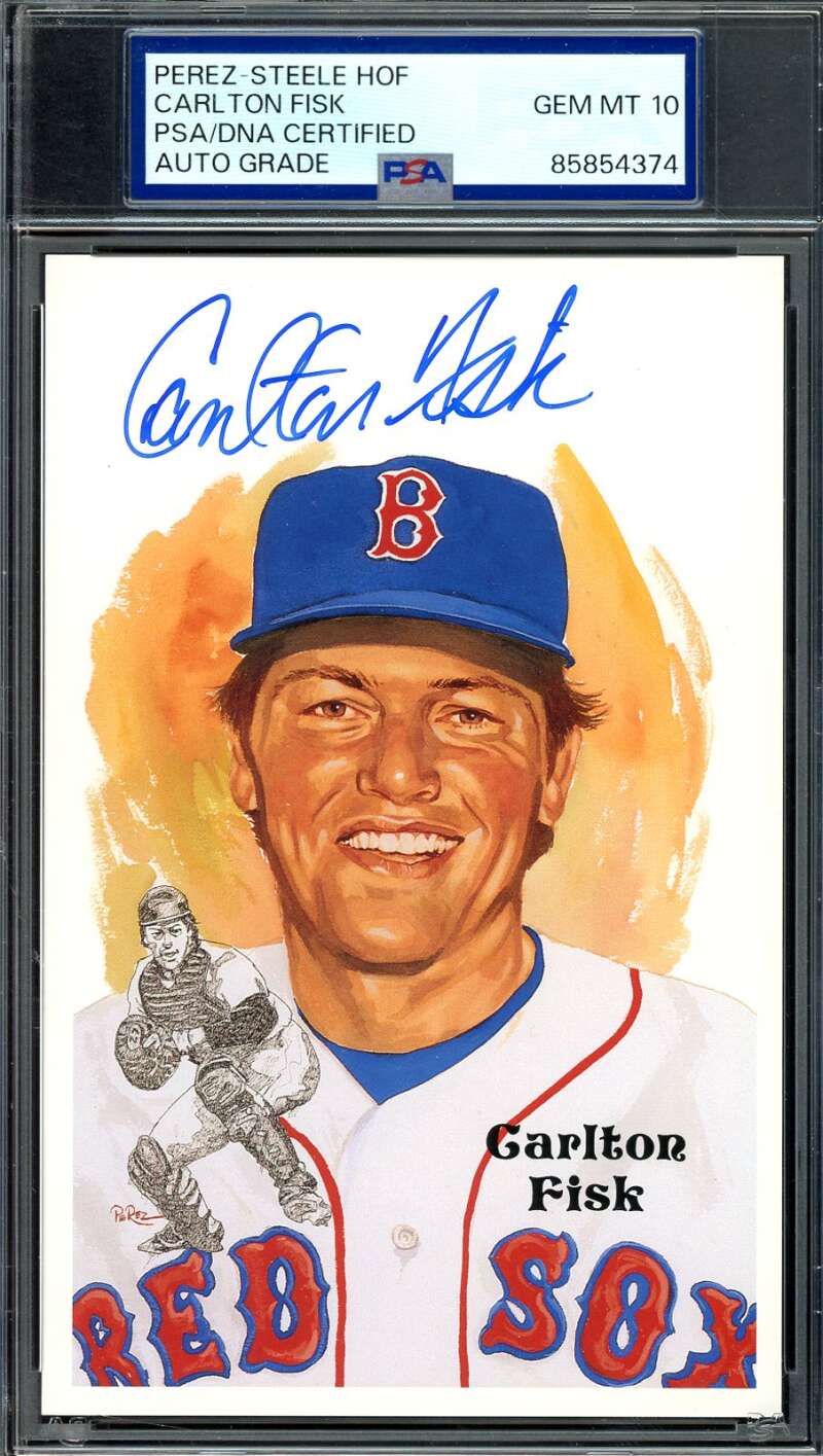 Carlton Fisk Gem Mint 10 PSA DNA Signed Perez Steele Postcard Autograph