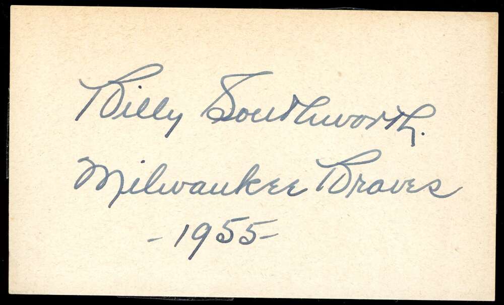 Billy Southworth JSA Loa Signed 3x5 Index Card Autograph