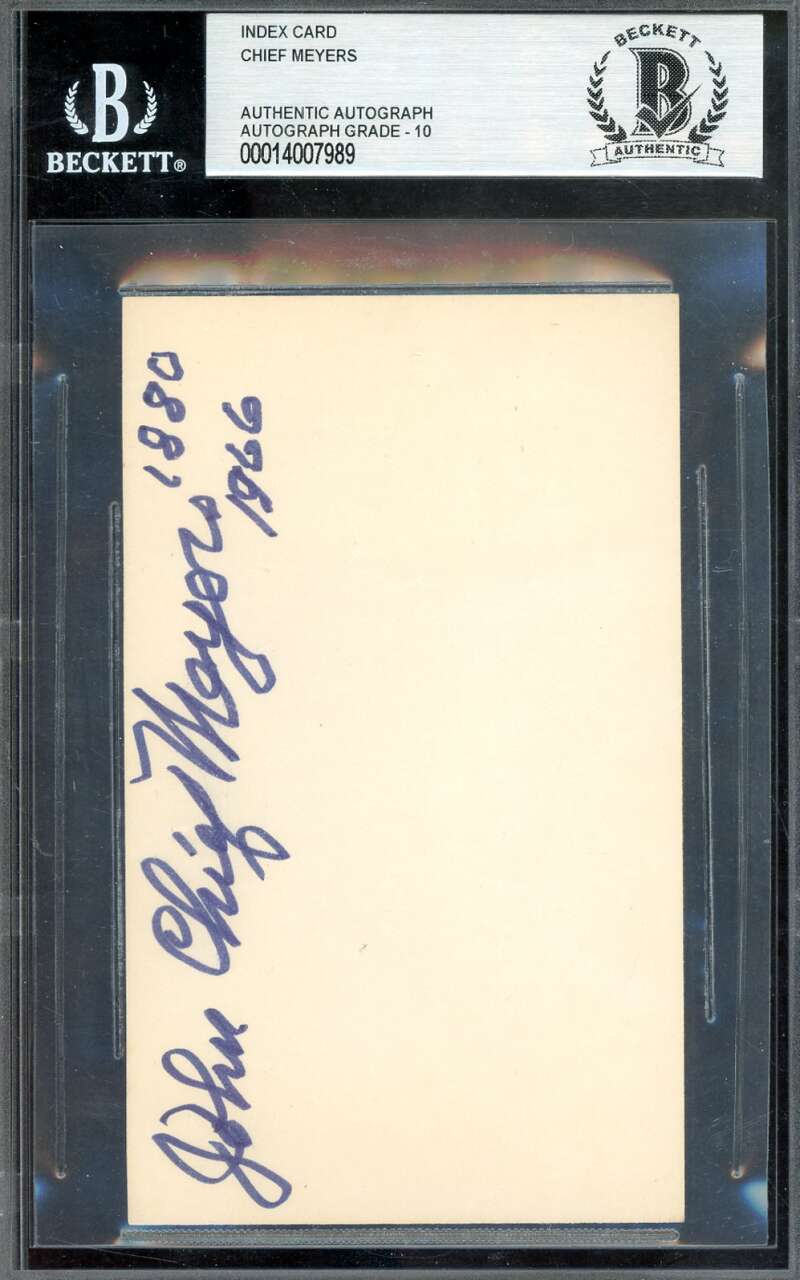 Chief Meyers Gem Mint 10 Beckett BAS Signed 3x5 Index Card Autograph