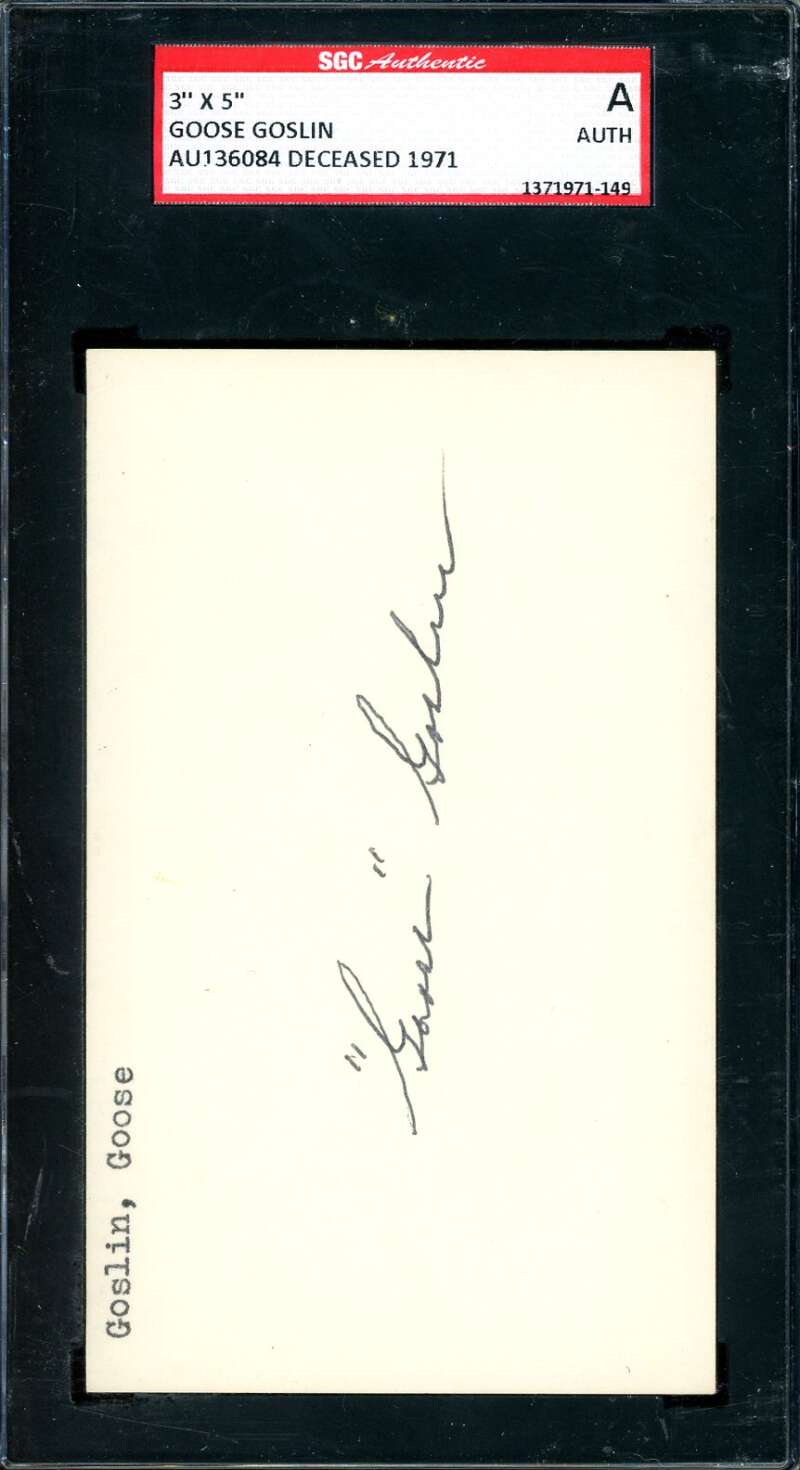 Goose Goslin SGC Coa Signed 3x5 Index Card Autograph