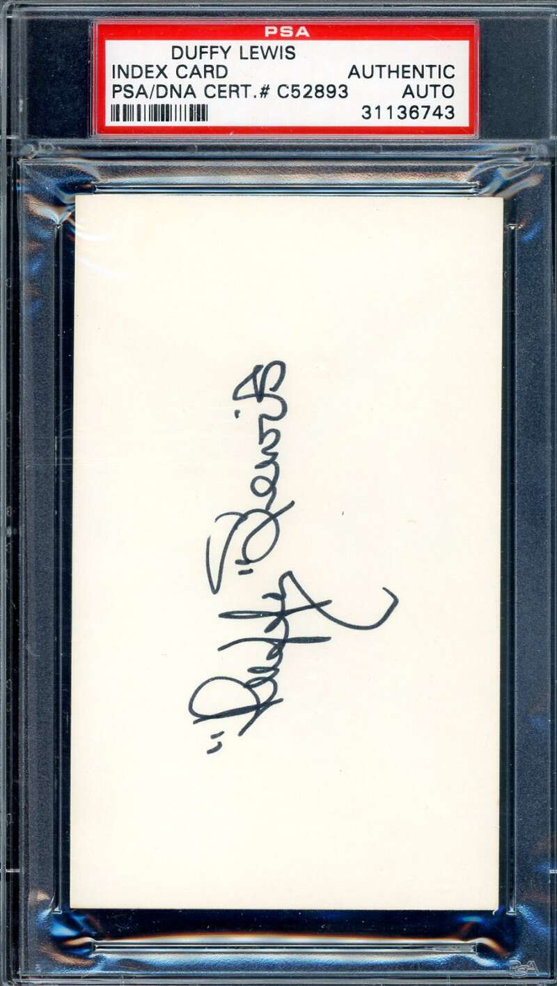 Duffy Lewis PSA DNA Signed 3x5 Index Card Autograph