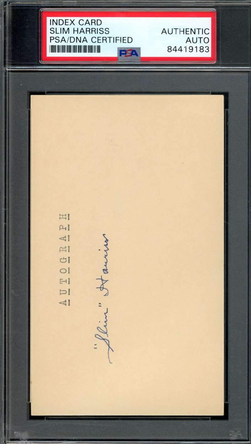 Slim Harriss PSA DNA Signed 3x5 Index Card D.63 Autograph