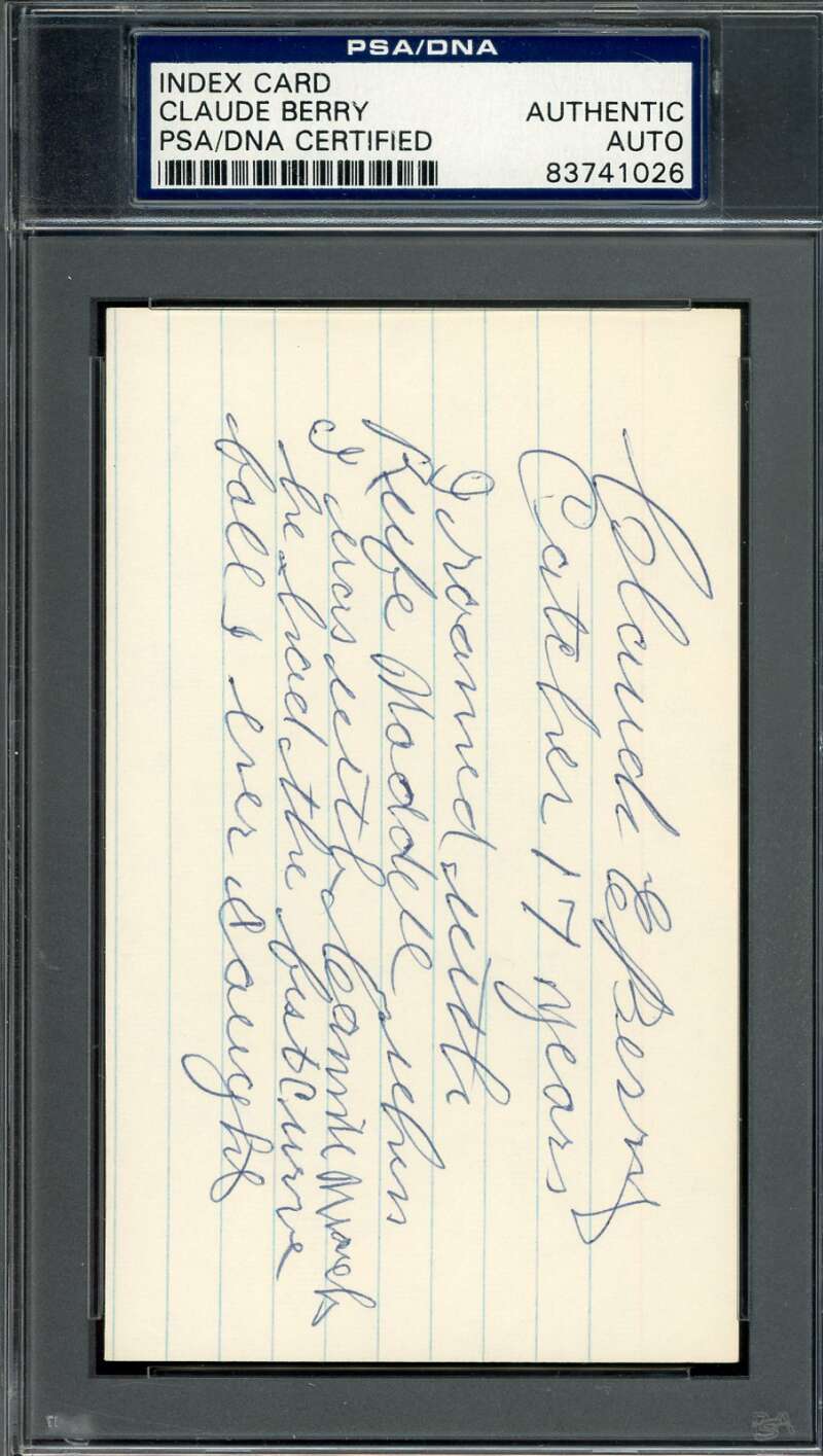 Claude Berry PSA DNA Signed 3x5 Index Card Autograph