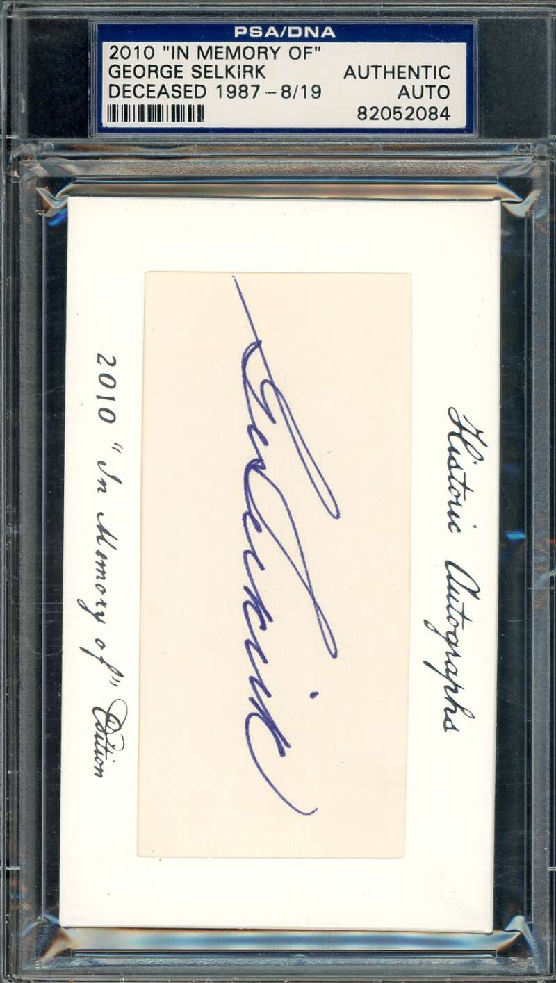 George Selkirk PSA DNA Signed 2010 In Memory Of 3x5 Index Card Historic Autograph