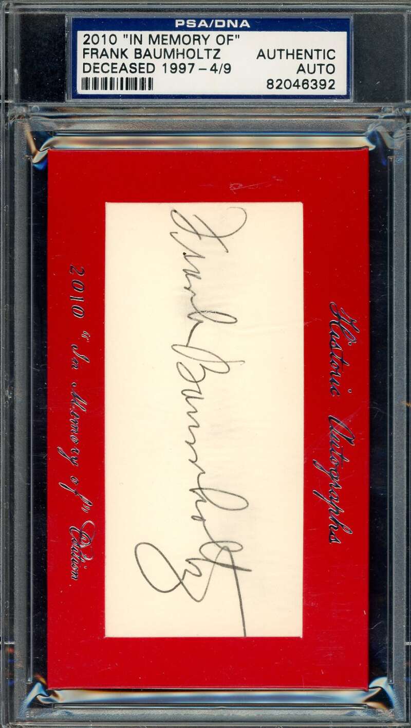 Frank Baumholtz PSA DNA Signed 2010 In Memory Of 3x5 Index Card Historic Autograph