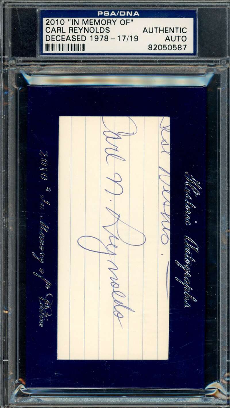 Carl Reynolds PSA DNA Signed 2010 In Memory Of 3x5 Index Card Historic Autograph