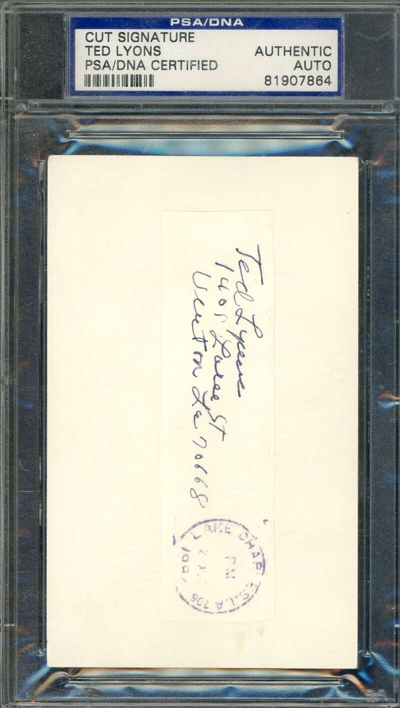 Ted Lyons PSA DNA Signed 3x5 Index Card Cut Autograph