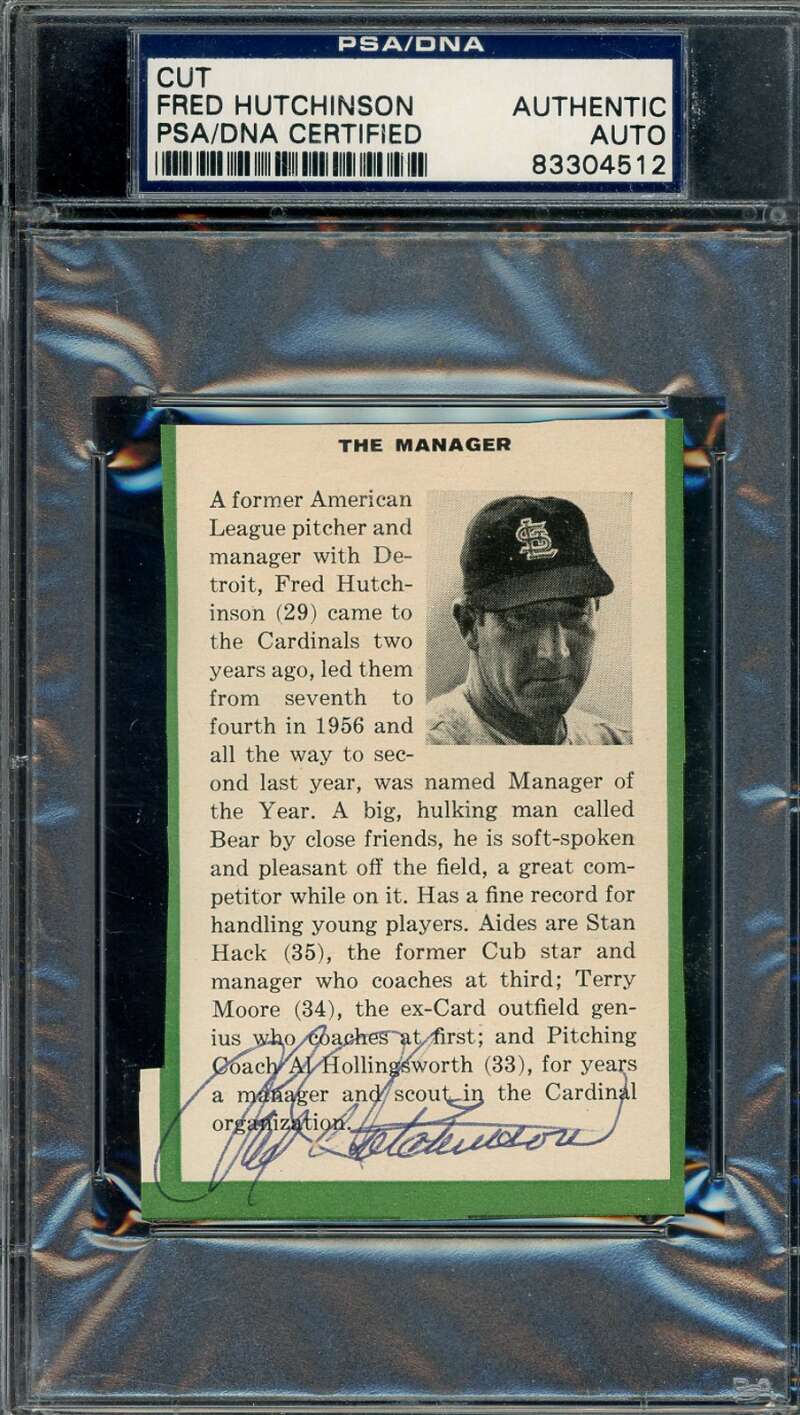 Fred Hutchinson PSA DNA Signed 3x5 Index Card Cut Autograph