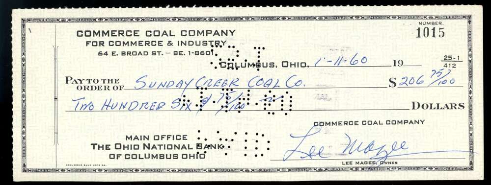 Lee Magee PSA DNA Signed 1960 Personal Check Autograph