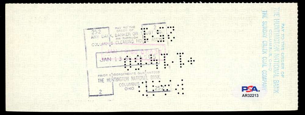 Lee Magee PSA DNA Signed 1960 Personal Check Autograph