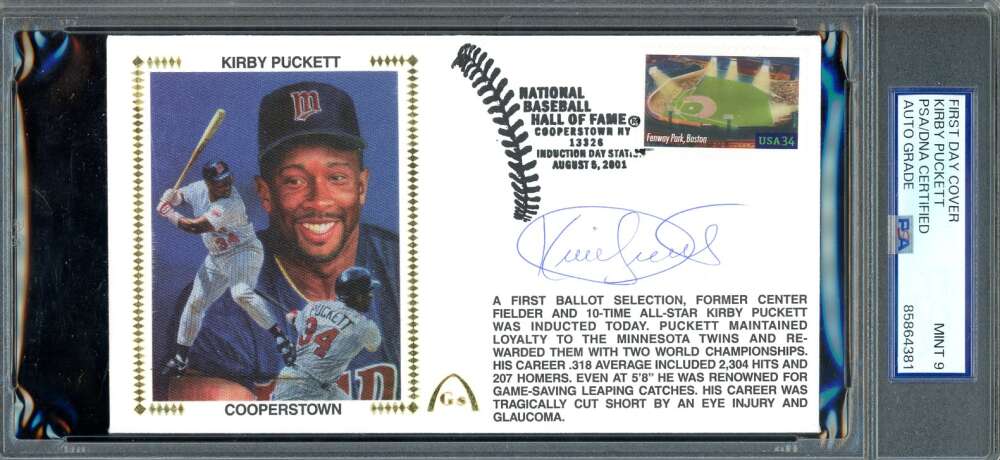 Kirby Puckett PSA DNA Signed 2001 Cooperstown First Day Cover Cache FDC Autograph