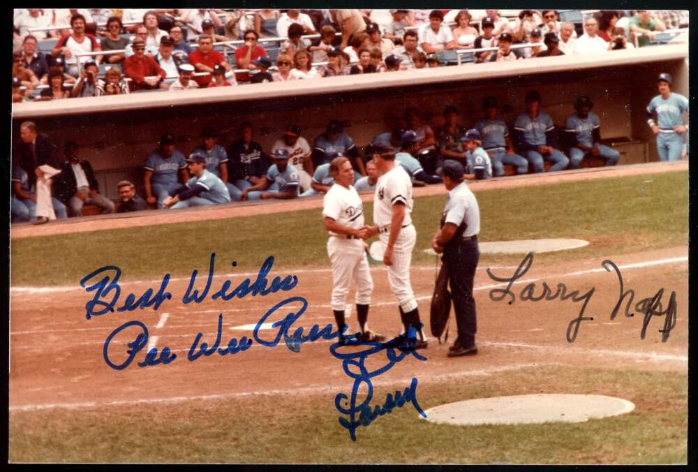 Pee Wee Reese Larsen Napp PSA DNA Signed by 3 4x6 OriginalPhoto Autograph