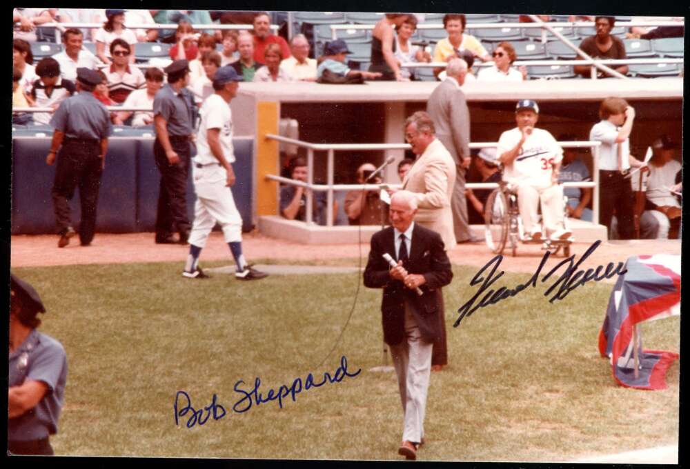 Bob Sheppard Frank Messer PSA DNA Signed 4x6 OriginalPhoto Autograph