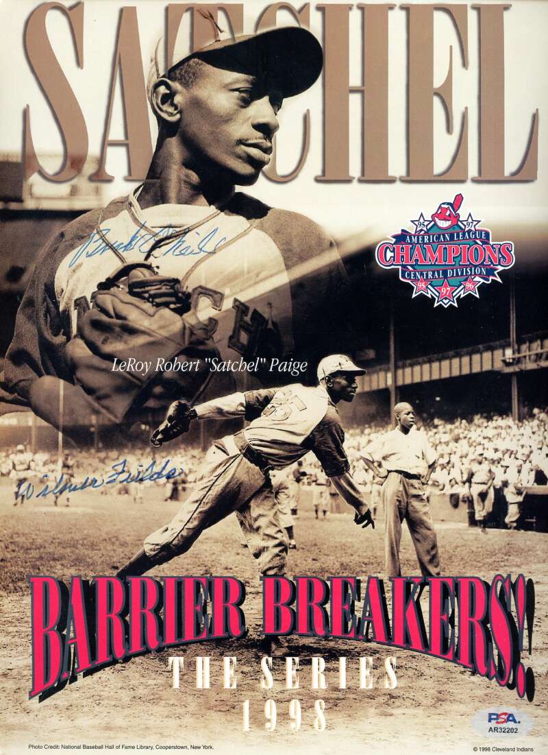 Buck O'Neil Wilmer Fields PSA DNA Signed 9x12 Satchel Paige Photo Autograph