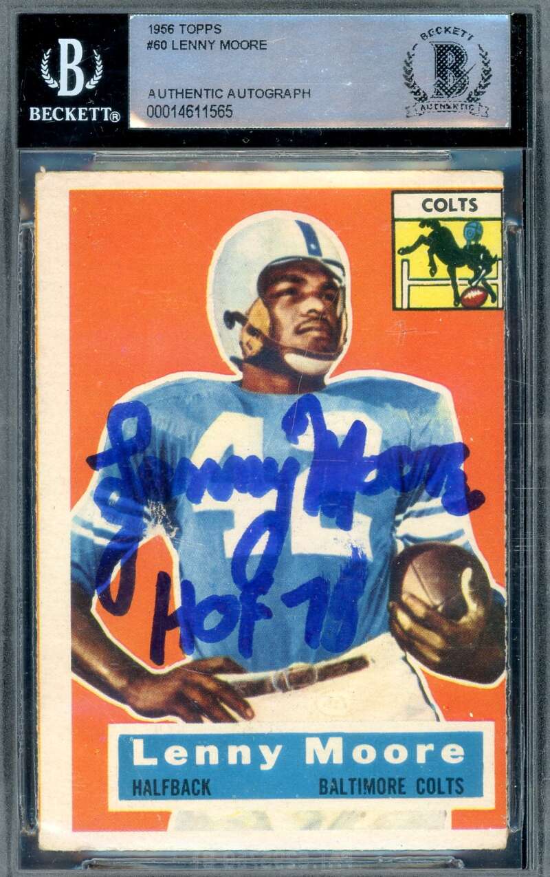 Lenny Moore Beckett BAS Signed 1956 Topps Rookie Autograph Colts