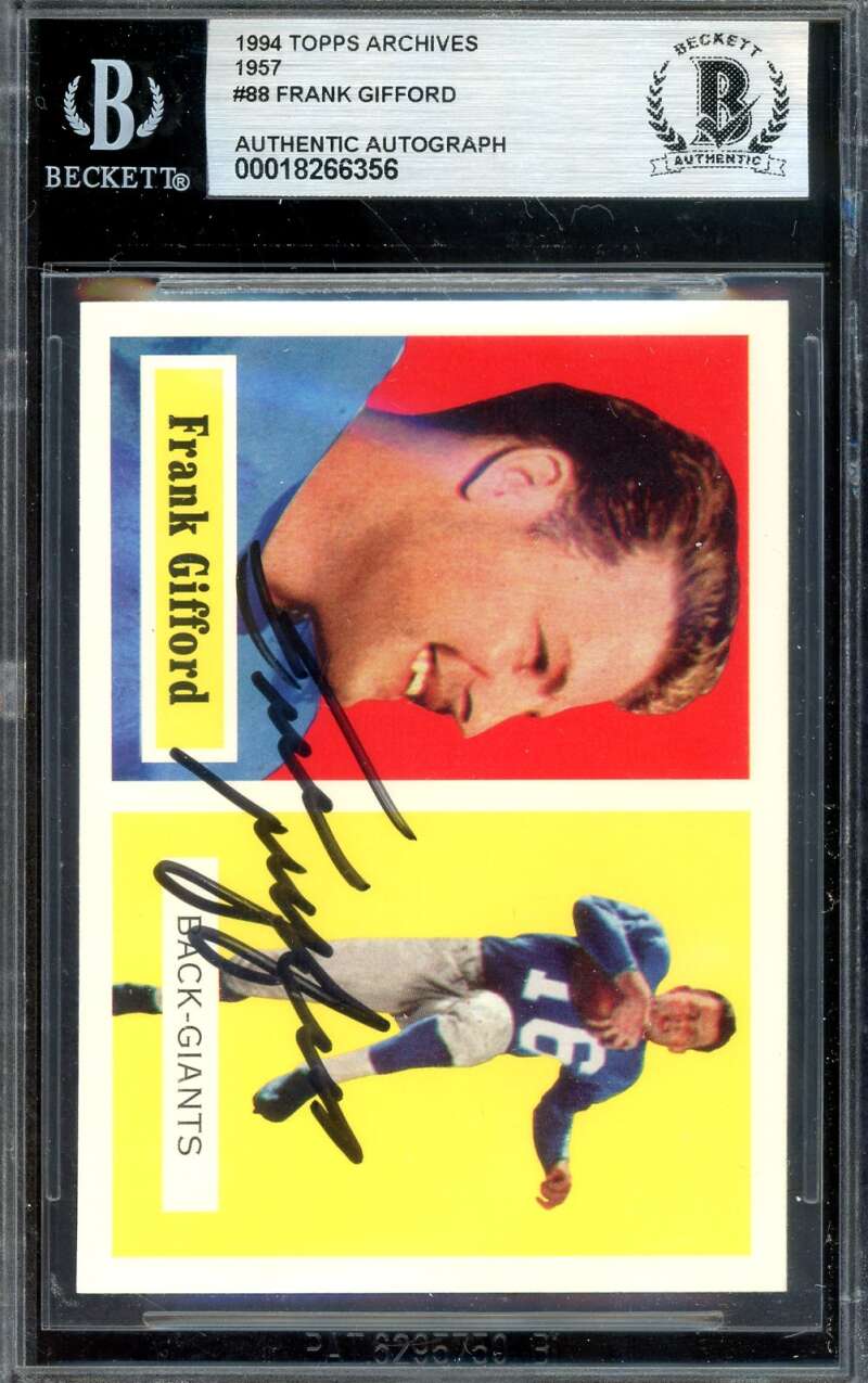 Frank Gifford Beckett BAS Signed 1957 Topps 1994 Archives Autograph