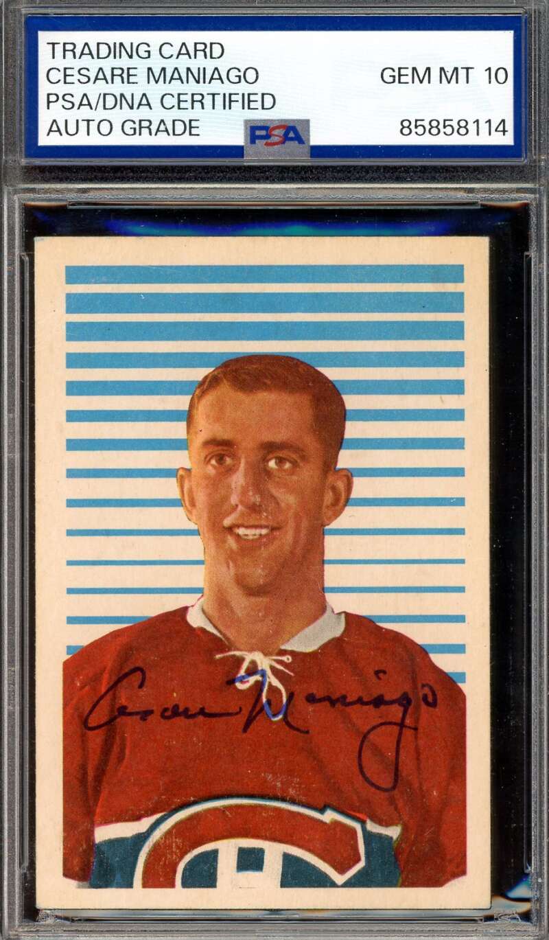 Cesare Maniago Gem Mint 10 PSA DNA Signed 1963 Parkhurst Rookie Autograph