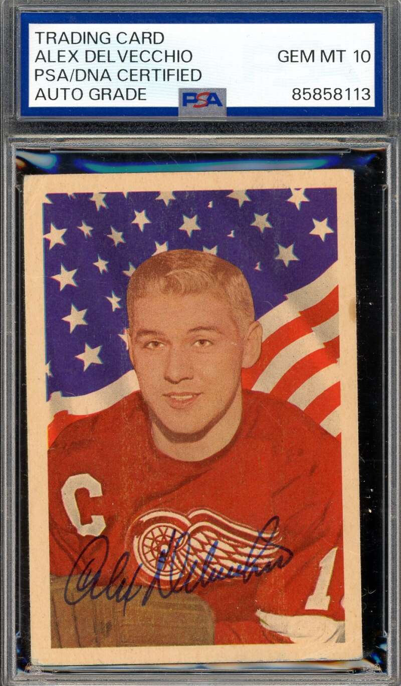 Alex Delvecchio Gem Mint 10 PSA DNA Signed 1963 Parkhurst Autograph