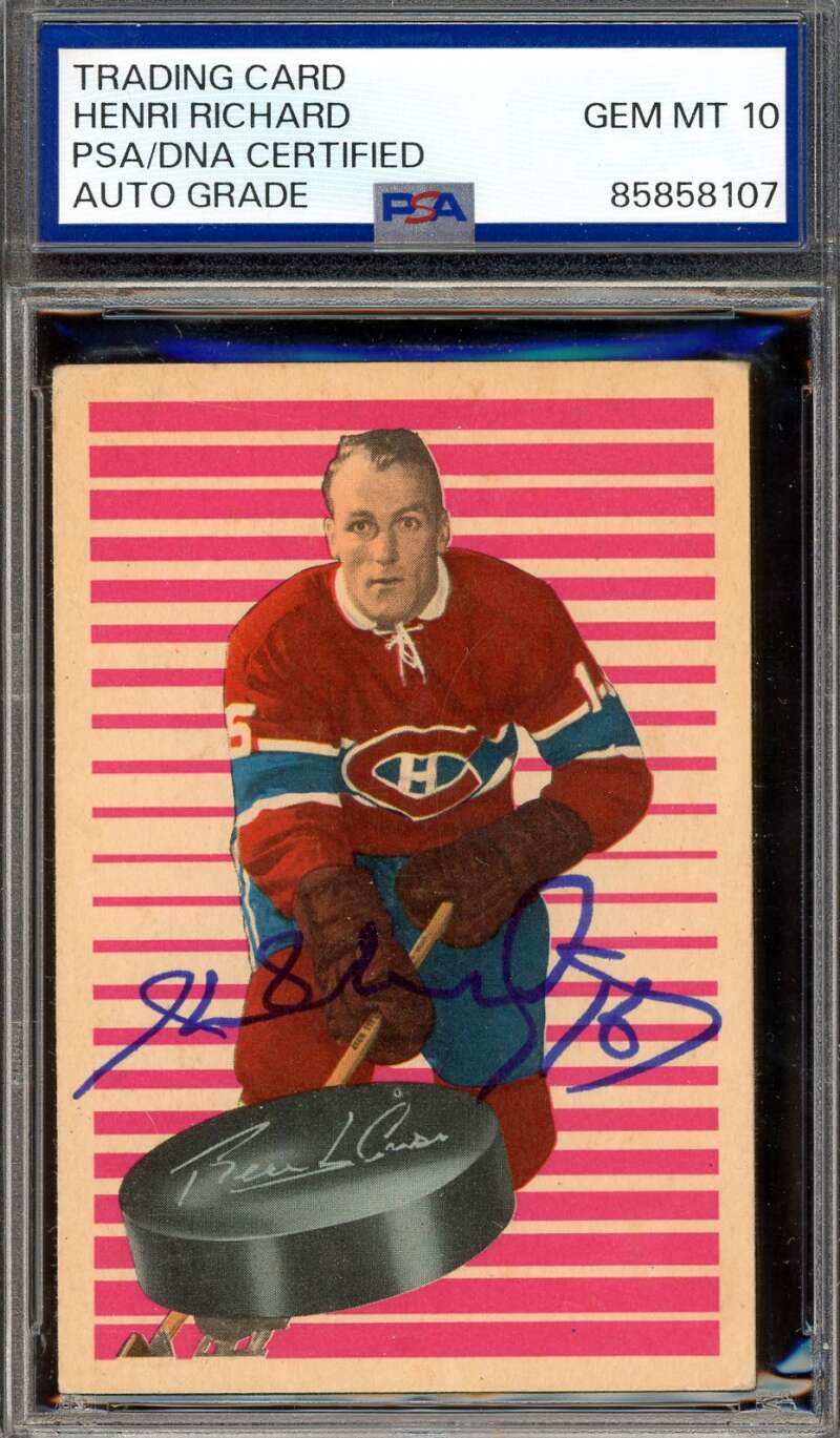 Henri Richard Gem Mint 10 PSA DNA Signed 1963 Parkhurst Autograph